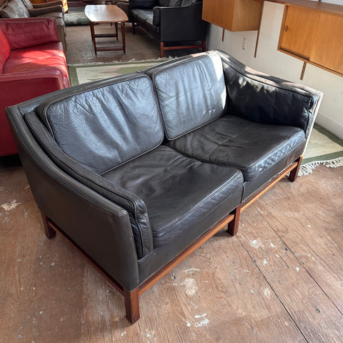 Georg Thams Leather & Rosewood Loveseat