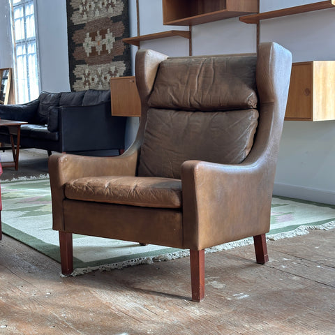 Leather Danish High-Back Lounge Chair