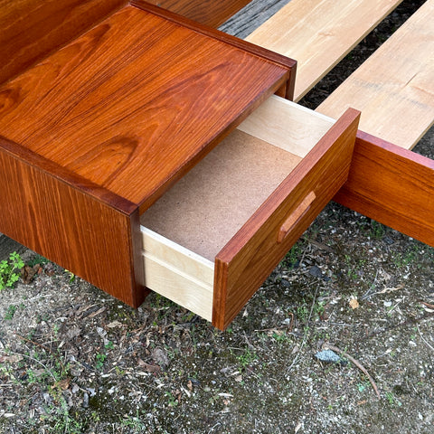 Vintage Teak Queen Bed Frame w/ Floating Side Table