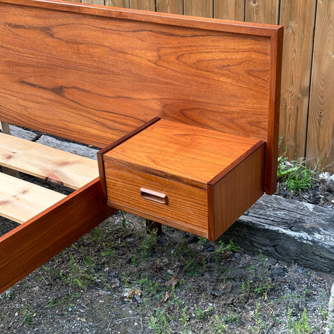 Vintage Teak Queen Bed Frame w/ Floating Side Table