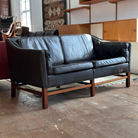 Georg Thams Leather & Rosewood Loveseat