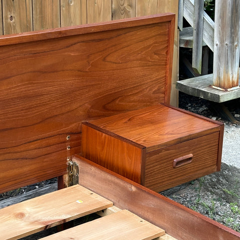 Vintage Teak Queen Bed Frame w/ Floating Side Table