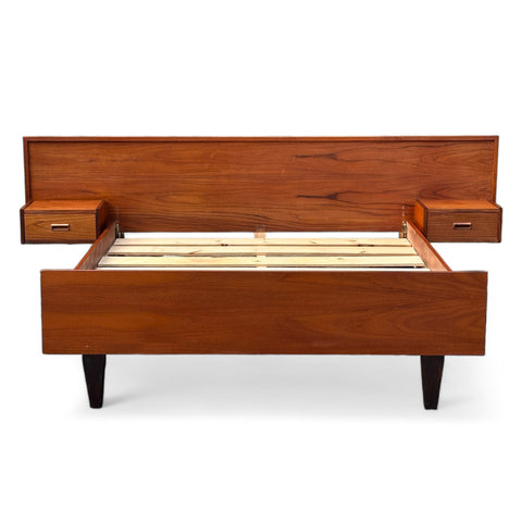 Vintage Teak Queen Bed Frame w/ Floating Side Table