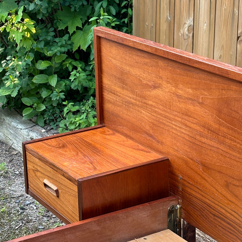 Vintage Teak Queen Bed Frame w/ Floating Side Table