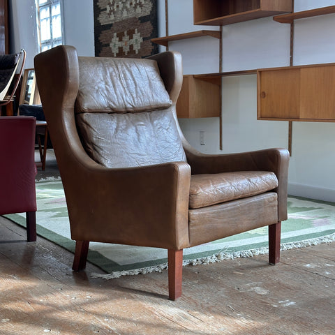 Leather Danish High-Back Lounge Chair