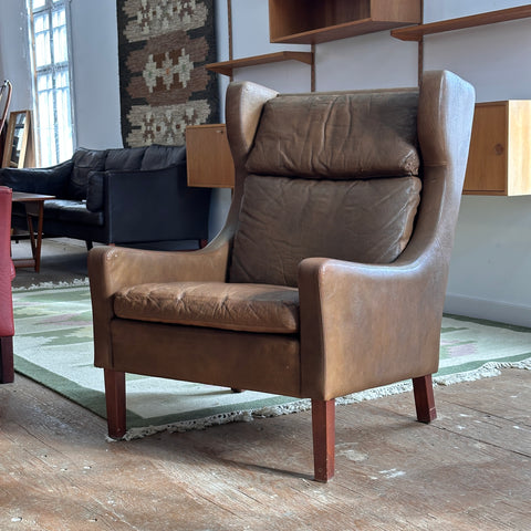 Leather Danish High-Back Lounge Chair