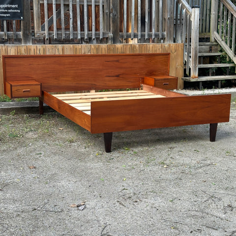 Vintage Teak Queen Bed Frame w/ Floating Side Table