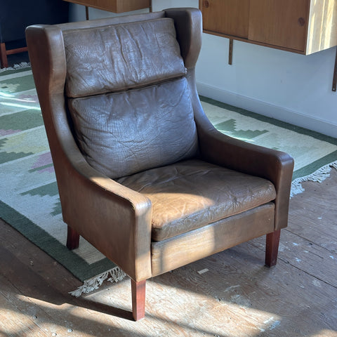 Leather Danish High-Back Lounge Chair