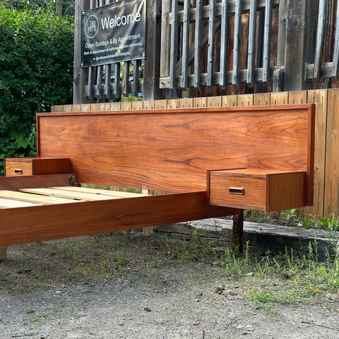 Vintage Teak Queen Bed Frame w/ Floating Side Table