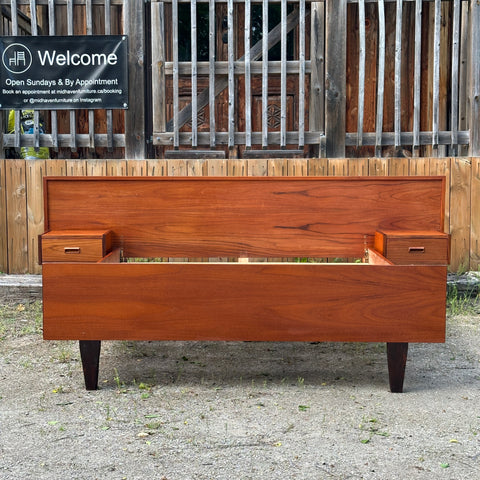 Vintage Teak Queen Bed Frame w/ Floating Side Table