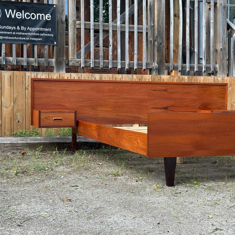 Vintage Teak Queen Bed Frame w/ Floating Side Table