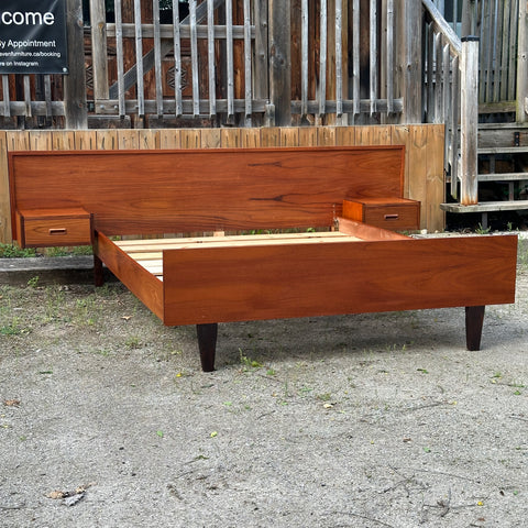 Vintage Teak Queen Bed Frame w/ Floating Side Table